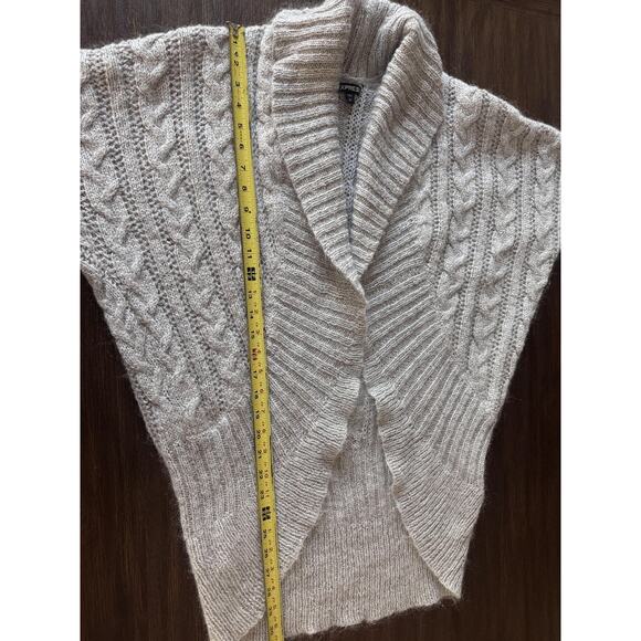 Mohair Cardigan Womens Large Gray Gold Metallic Cable Knit Shrug Sweater Express - Picture 9 of 10